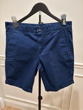 Zara Deep Blue Flat-Front Cotton Chino Shorts, SIZE 32